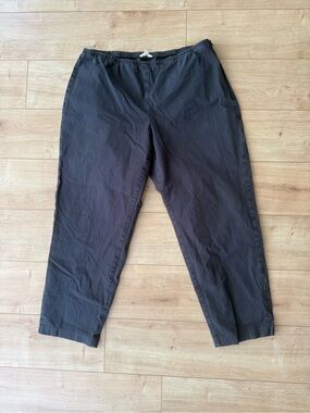 Eileen Fisher Black Organic Cotton Elastic Waist Straight Ankle Pants XL